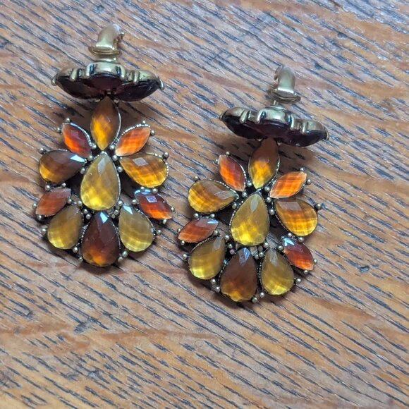 Vintage Liz Claiborne Clip On Rhinestone Costume Earrings Victorian Art Deco - Picture 3 of 7